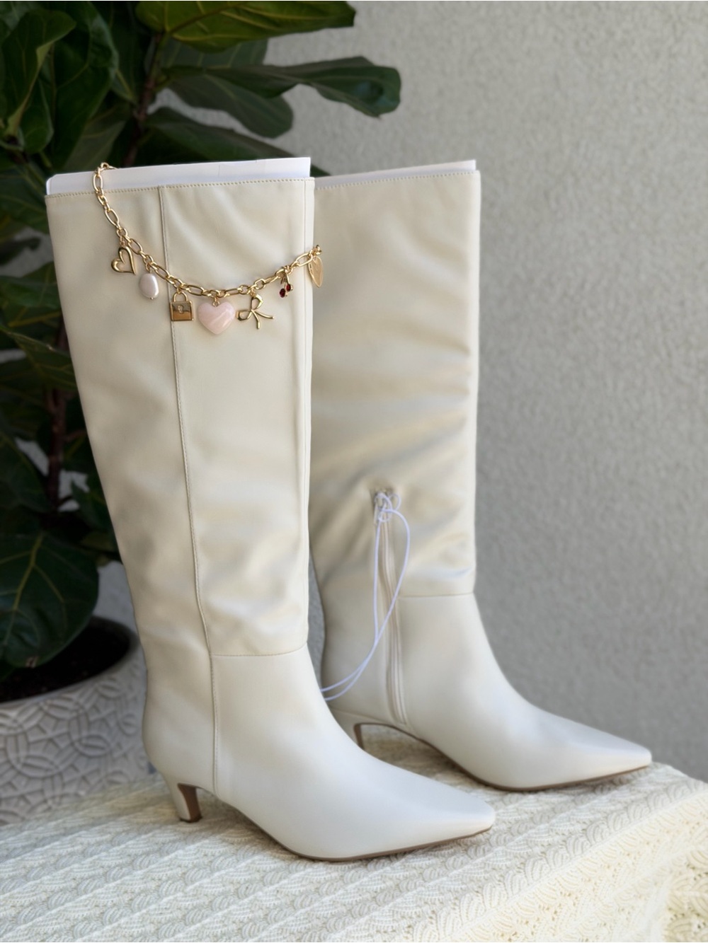 Universal Thread white Over-the-Knee Pointed-Toe Kitten Heel Boots